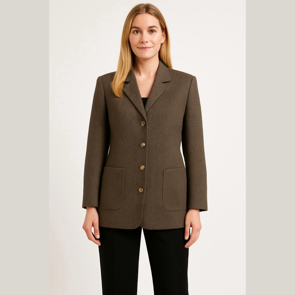 Women's Emanuel Ungaro Blazer, Size 10, Brown and Black Herringbone